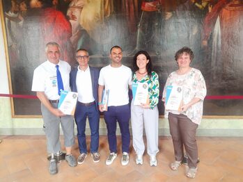 Massimiliano Manfredi, Gigi Croci, Daniele Cassioli, Camilla Buttà, Cristina Borroni alla presentazione dell'evento "Vec sport; Talento oltre i limiti"
