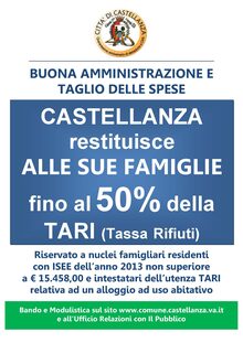 Manifesto Castellanza restituisce alle famiglie fino al 50% della TARI